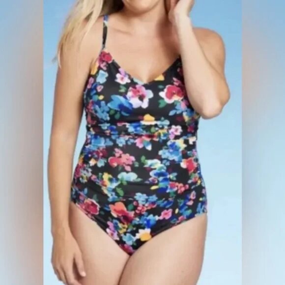 COPY - Aqua Green Women's UPF 50 Ring Back One Piece Swimsuit Multi Floral XL - Picture 1 of 1